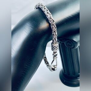 Vintage Sterling Silver Heavy Bali-Style Braided Foxtail Hook Clasp Bracelet